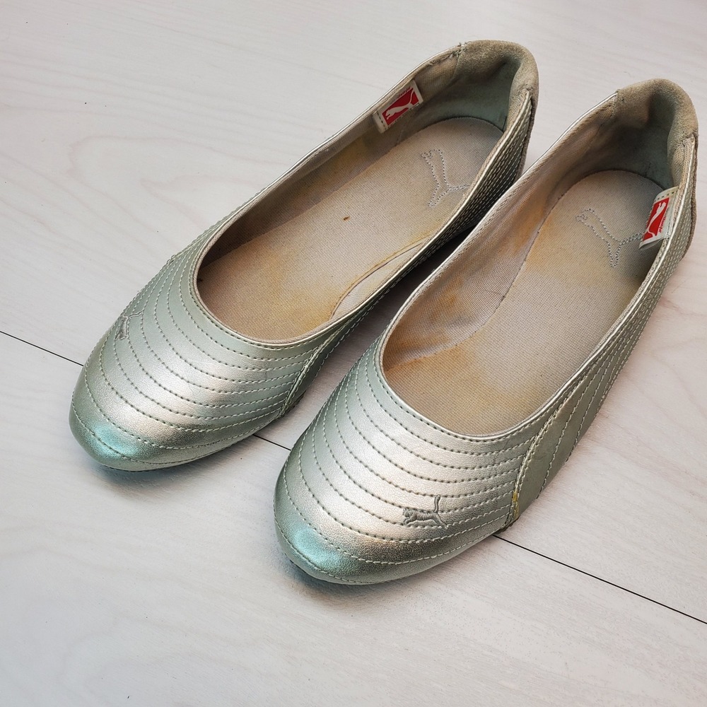 Puma SportLifestyle Metallic Silver Ballet Flats Quilted Women 7.5 Blokette Core